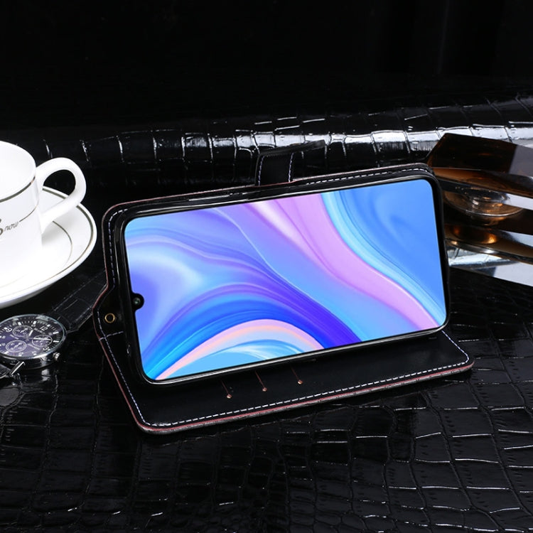 Para Huawei Enjoy 10s Funda de cuero con tapa horizontal con textura de cocodrilo idewei con soporte, ranuras para tarjetas y billetera (negro)