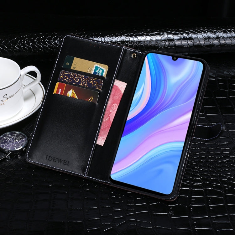 Para Huawei Enjoy 10s Funda de cuero con tapa horizontal con textura de cocodrilo idewei con soporte, ranuras para tarjetas y billetera (negro)