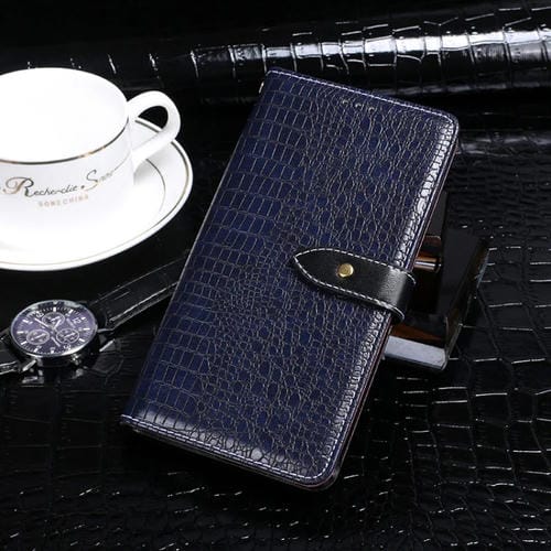 Para Huawei Enjoy 10s Funda de cuero con tapa horizontal con textura de cocodrilo idewei con soporte, ranuras para tarjetas y billetera (azul oscuro)