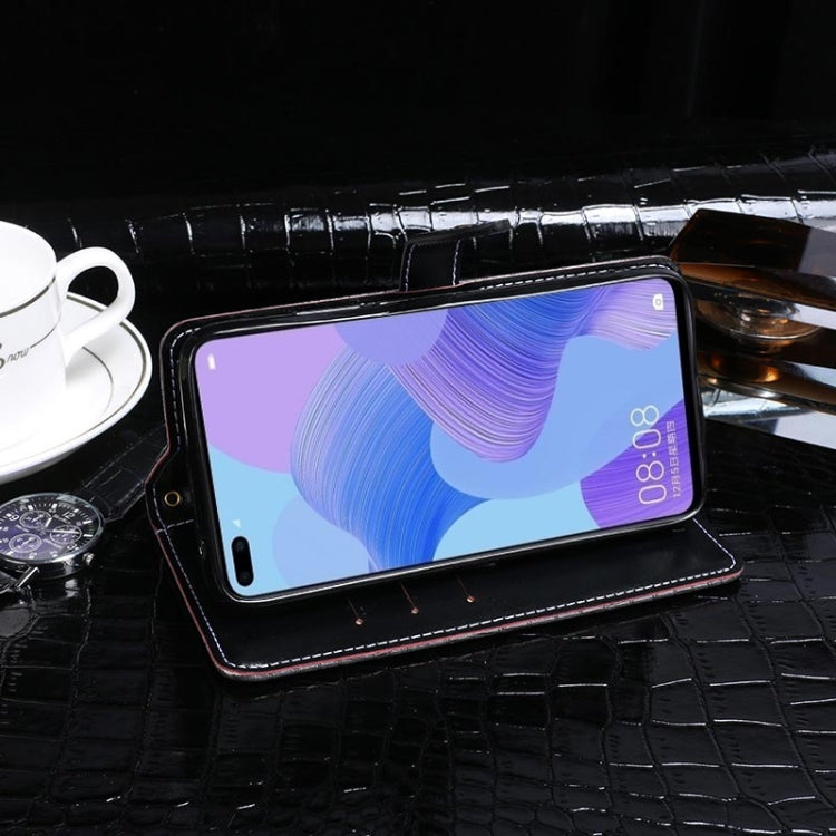 Para Huawei Nova 6 idewei Funda de cuero con tapa horizontal con textura de cocodrilo con soporte, ranuras para tarjetas y billetera (azul oscuro)