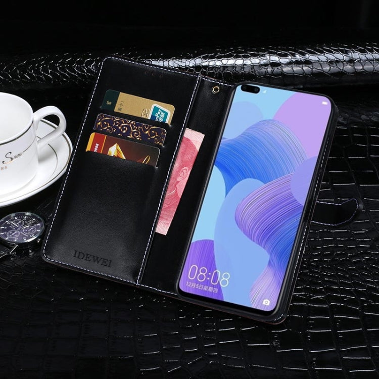 Para Huawei Nova 6 idewei Funda de cuero con tapa horizontal con textura de cocodrilo con soporte, ranuras para tarjetas y billetera (azul oscuro)