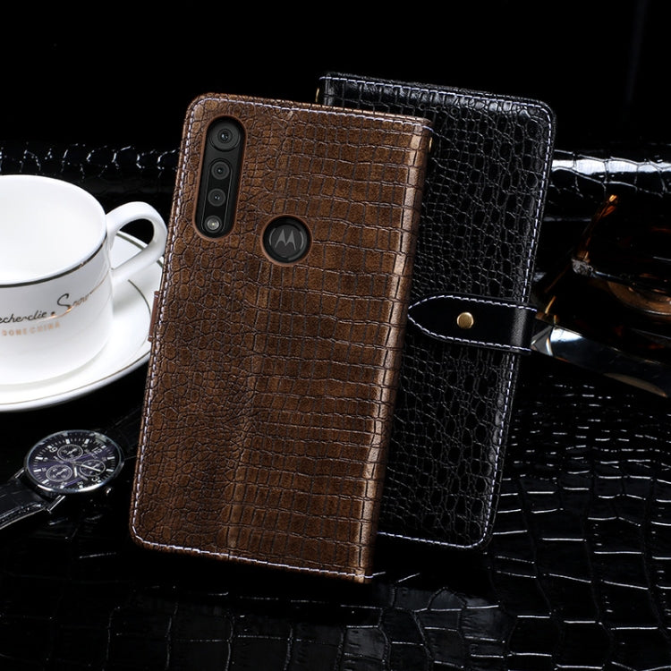 Para Motorola One Macro idewei Crocodile Texture Funda de cuero con tapa horizontal con soporte, ranuras para tarjetas y billetera (negro)