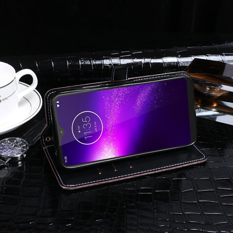 Para Motorola One Macro idewei Crocodile Texture Funda de cuero con tapa horizontal con soporte, ranuras para tarjetas y billetera (negro)