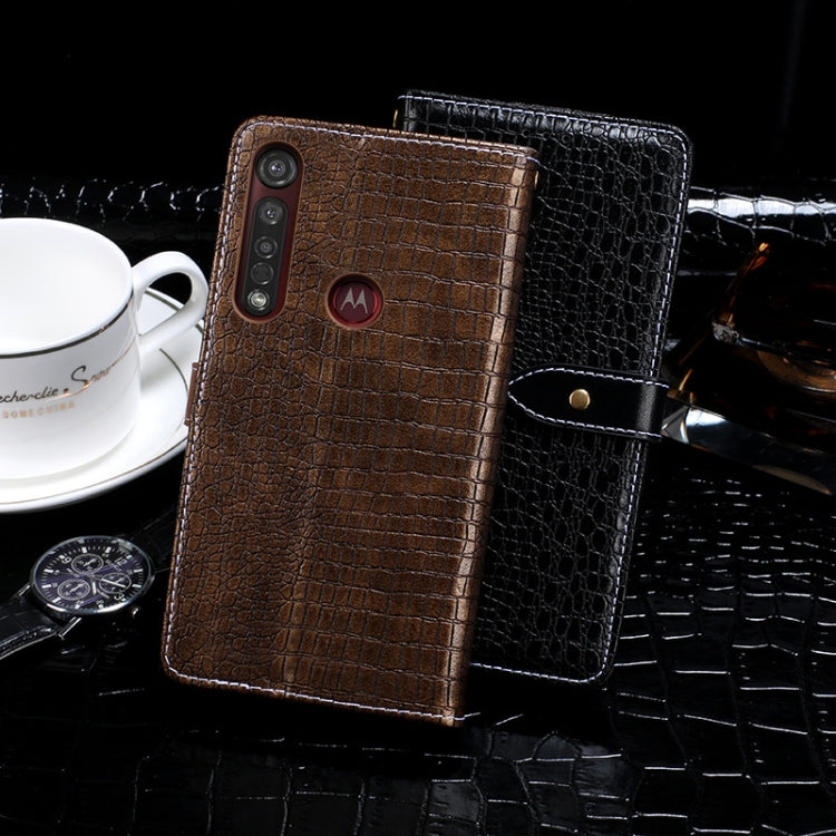 Para Motorola Moto G8 Plus idewei Funda de cuero con tapa horizontal con textura de cocodrilo con soporte, ranuras para tarjetas y billetera (negro)