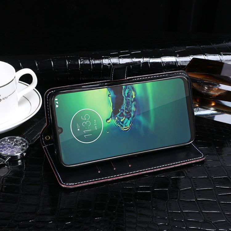 Para Motorola Moto G8 Plus idewei Funda de cuero con tapa horizontal con textura de cocodrilo con soporte, ranuras para tarjetas y billetera (negro)