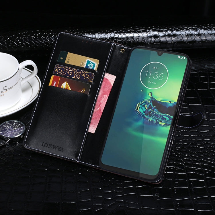 Para Motorola Moto G8 Plus idewei Funda de cuero con tapa horizontal con textura de cocodrilo con soporte, ranuras para tarjetas y billetera (negro)