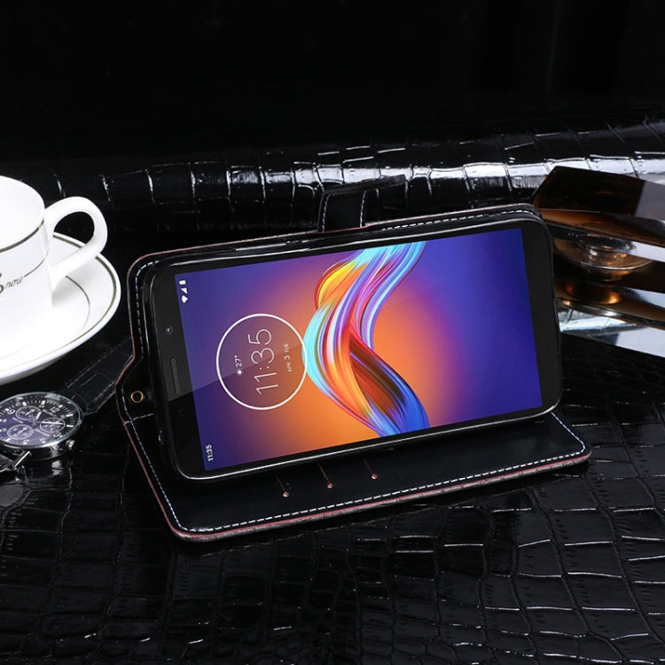 Para Motorola Moto E6 Play idewei Funda de cuero con tapa horizontal con textura de cocodrilo con soporte, ranuras para tarjetas y billetera (negro)