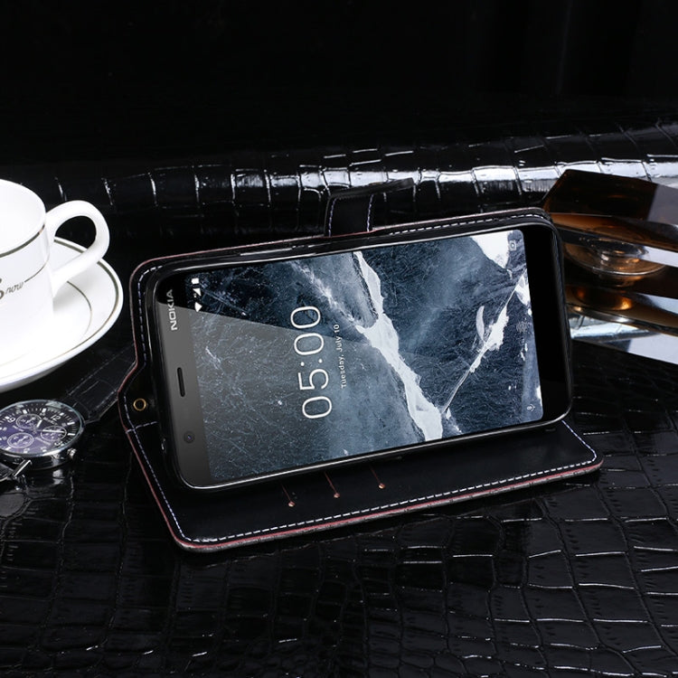 Funda de cuero con tapa horizontal con textura de cocodrilo idewei para Nokia 5.1 con soporte, ranuras para tarjetas y billetera (negro)