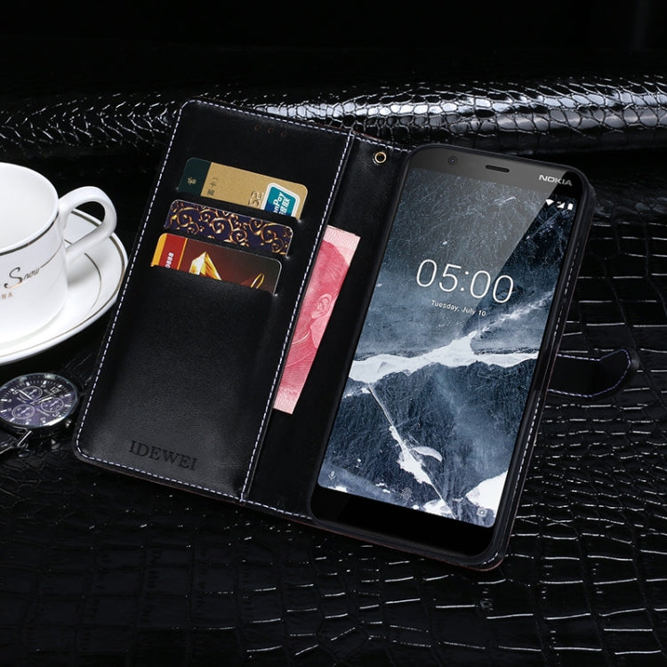 Funda de cuero con tapa horizontal con textura de cocodrilo idewei para Nokia 5.1 con soporte, ranuras para tarjetas y billetera (negro)