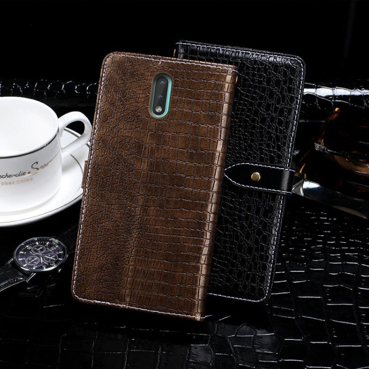 Para Nokia 2.3 idewei Funda de cuero con tapa horizontal con textura de cocodrilo con soporte, ranuras para tarjetas y billetera (negro)