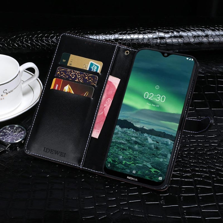 Para Nokia 2.3 idewei Funda de cuero con tapa horizontal con textura de cocodrilo con soporte, ranuras para tarjetas y billetera (negro)