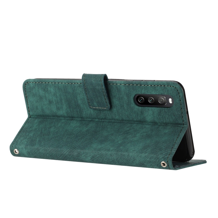 Funda de Cuero para Sony Xperia 10 IV Skin Feel con Cordón (Verde)