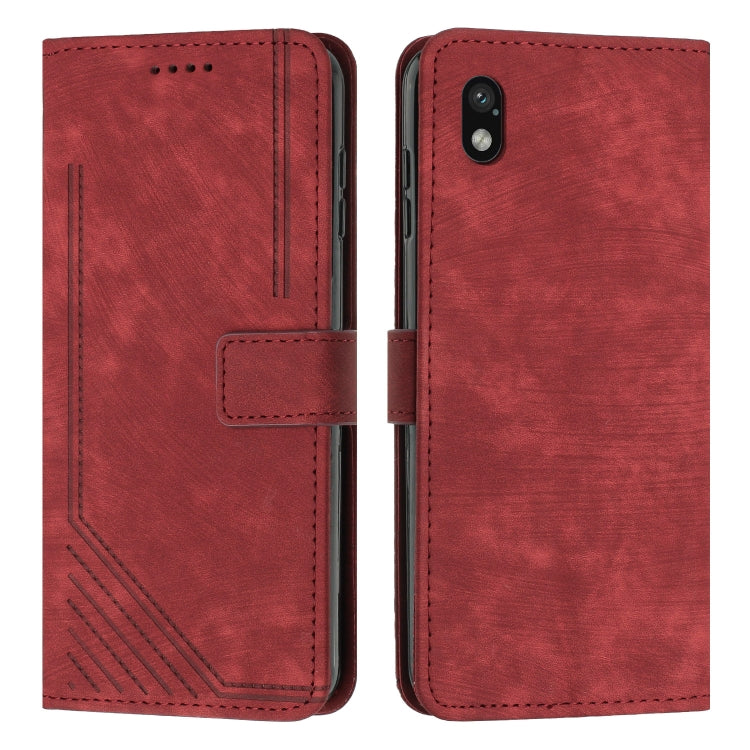 Funda de Cuero para Sony Xperia Ace Iii con Cordón y Patrón Rayas (Rojo)