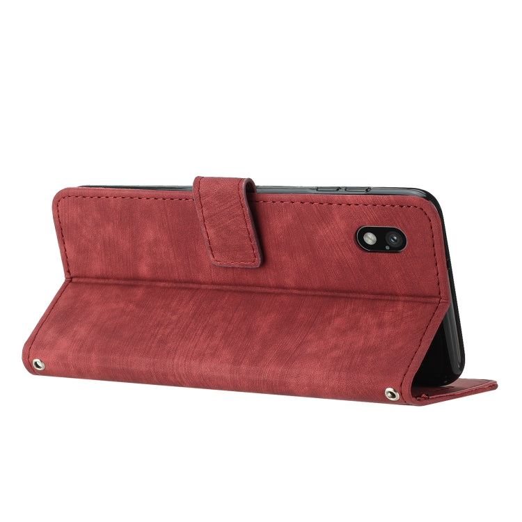 Funda de Cuero para Sony Xperia Ace Iii con Cordón y Patrón Rayas (Rojo)