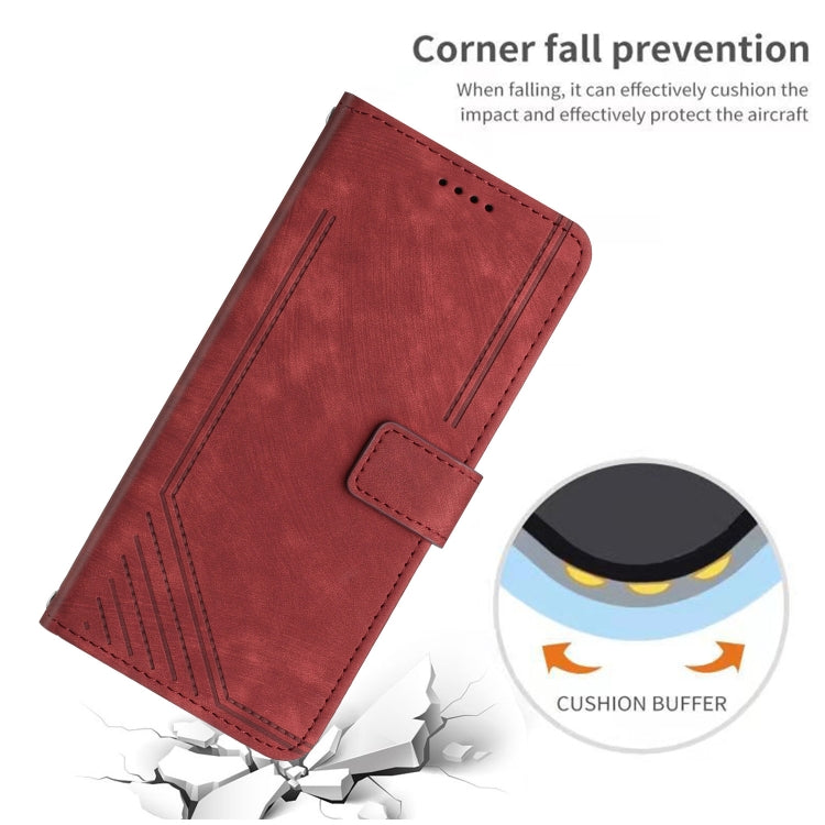 Funda de Cuero para Sony Xperia Ace Iii con Cordón y Patrón Rayas (Rojo)