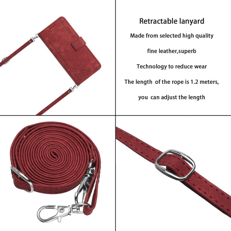 Funda de Cuero para Sony Xperia Ace Iii con Cordón y Patrón Rayas (Rojo)