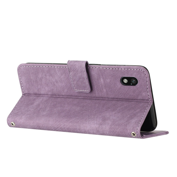 Funda de Cuero para Sony Xperia Ace III con Cordón Skin Feel Stripe (Púrpura)
