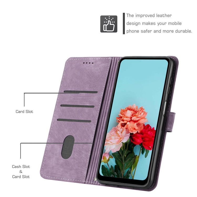 Funda de Cuero para Sony Xperia Ace III con Cordón Skin Feel Stripe (Púrpura)