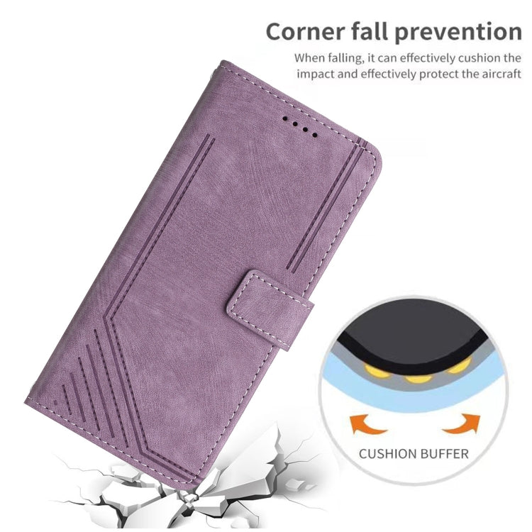 Funda de Cuero para Sony Xperia Ace III con Cordón Skin Feel Stripe (Púrpura)