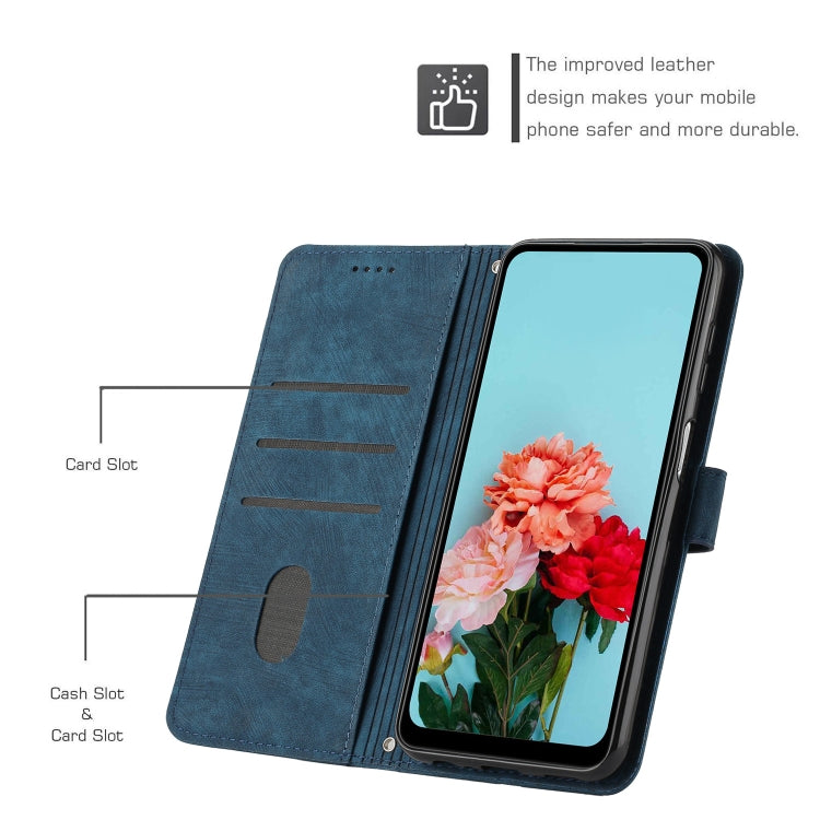 Funda de Cuero para Sony Xperia 1 V (2023) con Cordón y Patrón Skin Feel Stripe (Azul)