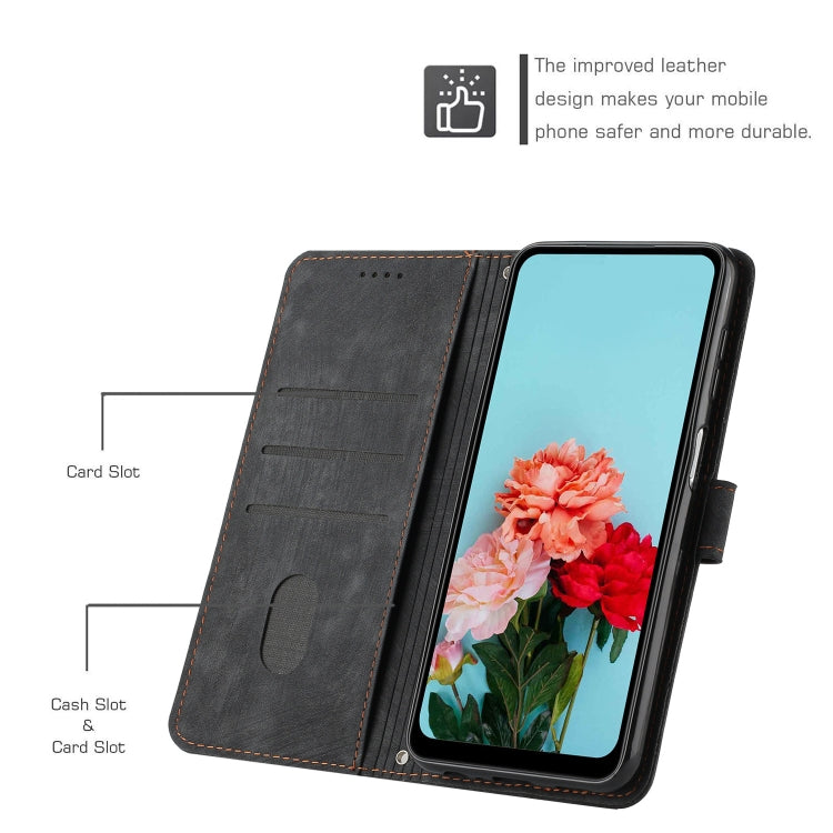 Funda de Cuero para Sony Xperia 1 V (2023) con Cordón y Patrón Skin Feel Stripe (Negro)