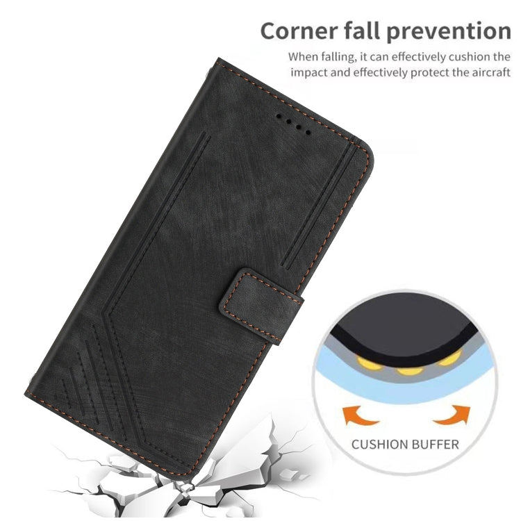 Funda de Cuero para Sony Xperia 1 V (2023) con Cordón y Patrón Skin Feel Stripe (Negro)