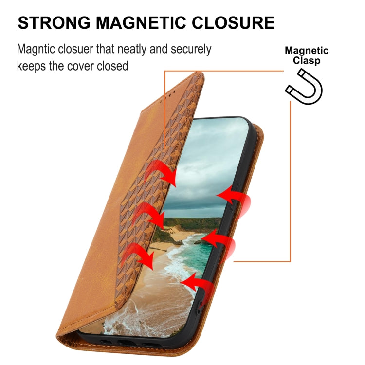 Funda de Cuero Magnética para Sony Xperia 1 V 5G Cubic Grid Textura de Becerro (Amarillo)