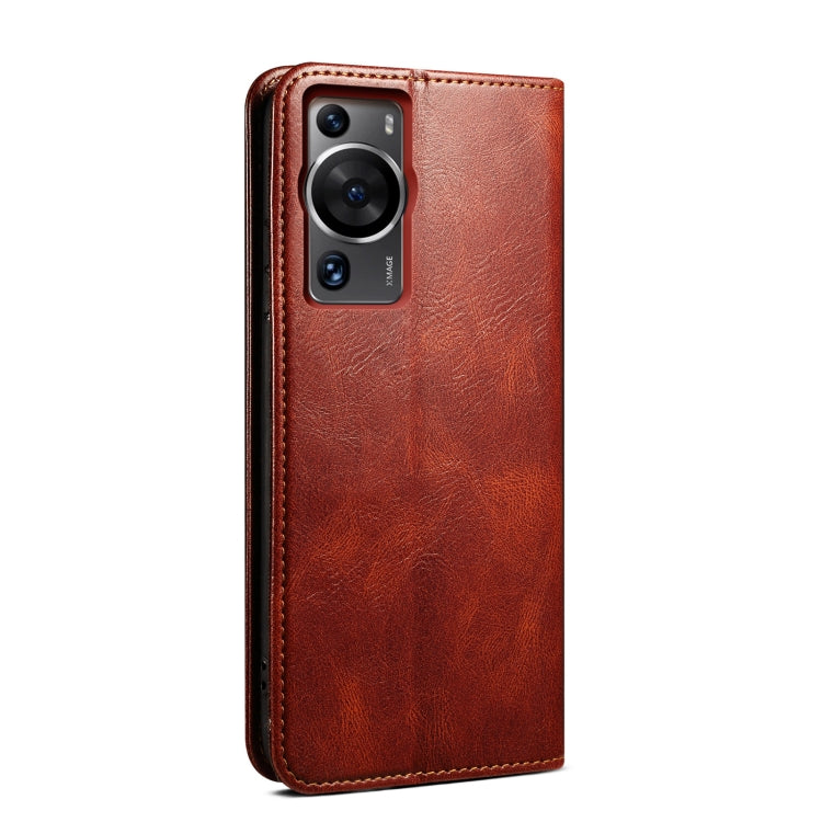 Funda de Cuero para Huawei P60/P60 Pro Oil Wax Crazy Horse Texture (Marrón)