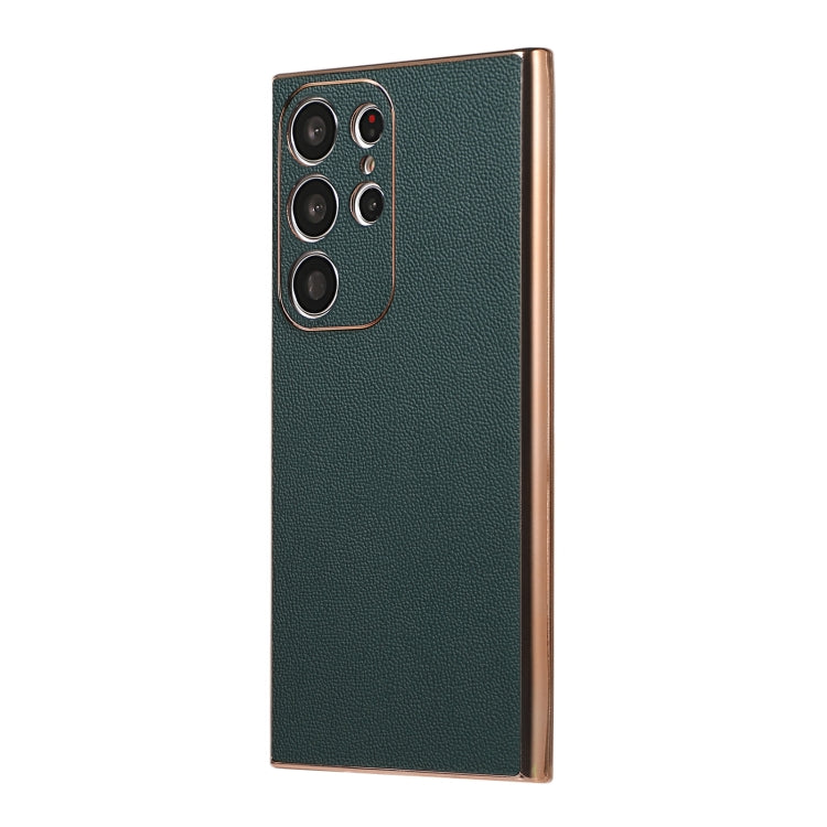 Para Samsung Galaxy S23 Ultra 5G Funda de teléfono de cuero genuino Luolai Series Nano Plating (Verde oscuro)