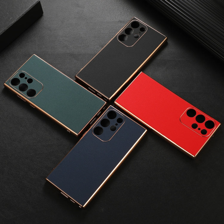 Para Samsung Galaxy S23 Ultra 5G Funda de teléfono de cuero genuino Luolai Series Nano Plating (Verde oscuro)