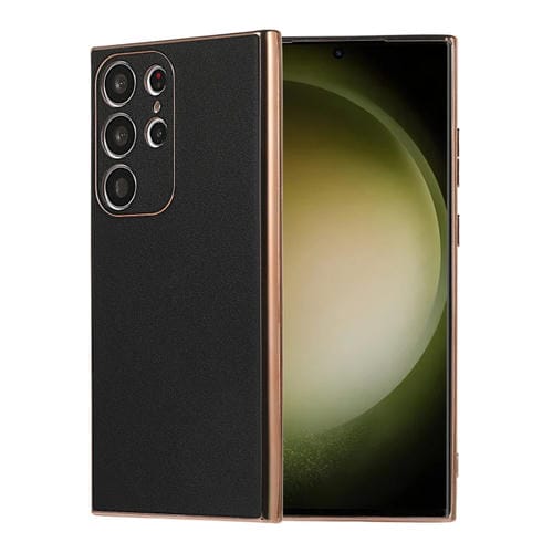 Para Samsung Galaxy S23 Ultra 5G de cuero genuino Xiaoya Series Nano Plating Phone Case (Negro)