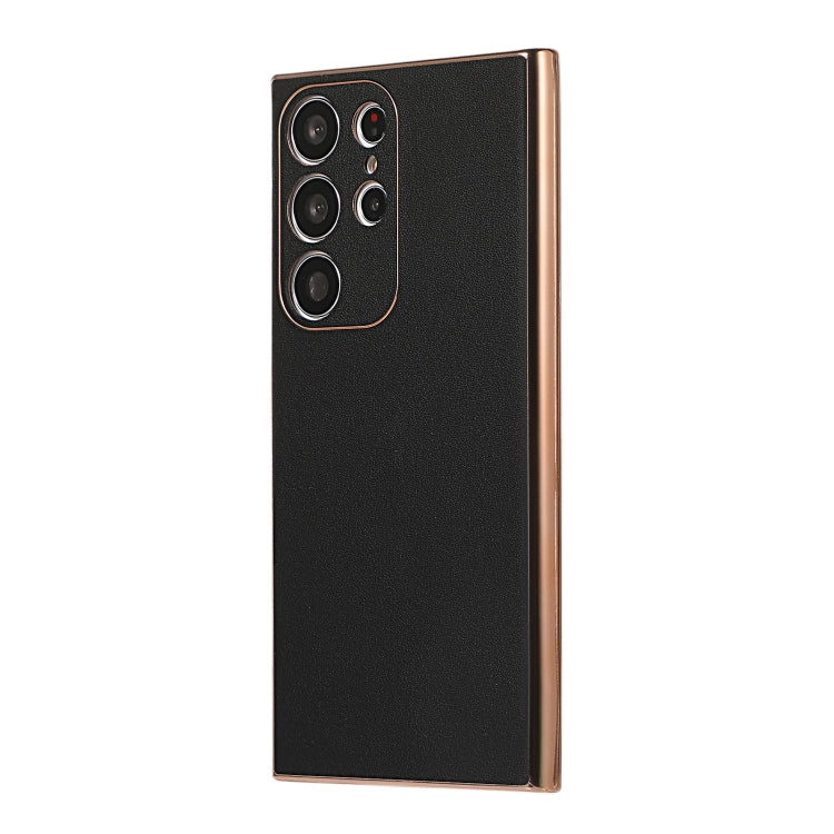 Para Samsung Galaxy S23 Ultra 5G de cuero genuino Xiaoya Series Nano Plating Phone Case (Negro)