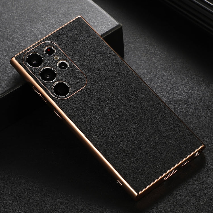 Para Samsung Galaxy S23 Ultra 5G de cuero genuino Xiaoya Series Nano Plating Phone Case (Negro)
