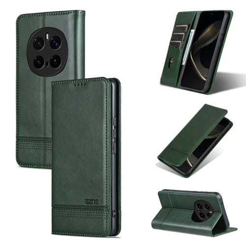 Funda de Cuero con Tapa Magnética Textura Piel de Becerro para Honor Magic7 Pro Azns (Verde Oscuro)