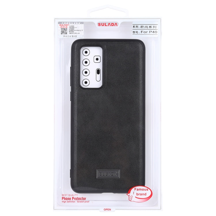 Para Huawei P40 SULADA TPU a prueba de golpes + Funda protectora de cuero hecha a mano (Negro)