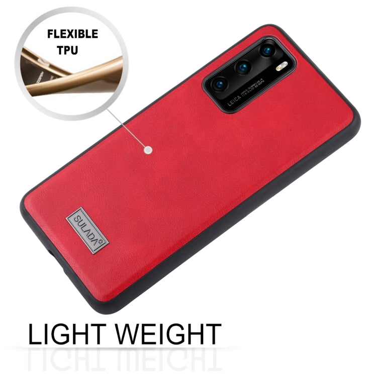 Para Huawei P40 SULADA TPU a prueba de golpes + Funda protectora de cuero hecha a mano (Verde)