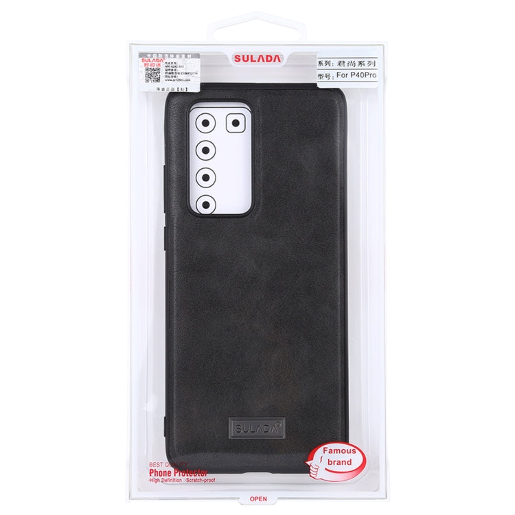 Para Huawei P40 Pro SULADA TPU a prueba de golpes + Funda protectora de cuero hecha a mano (Negro)