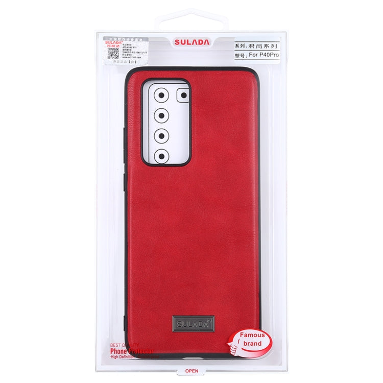 Para Huawei P40 Pro SULADA TPU a prueba de golpes + funda protectora de cuero hecha a mano (rojo)