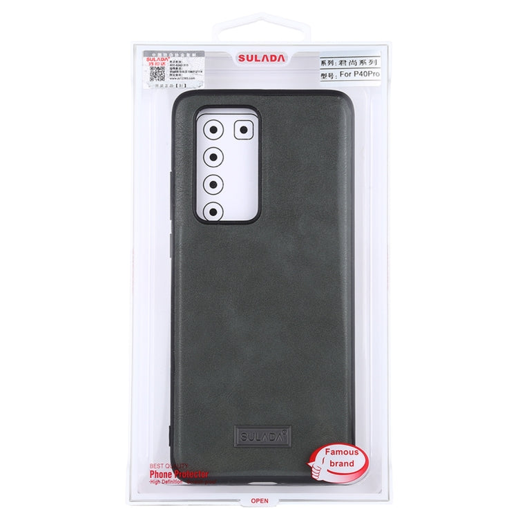 Para Huawei P40 Pro SULADA TPU a prueba de golpes + Funda protectora de cuero hecha a mano (Verde)