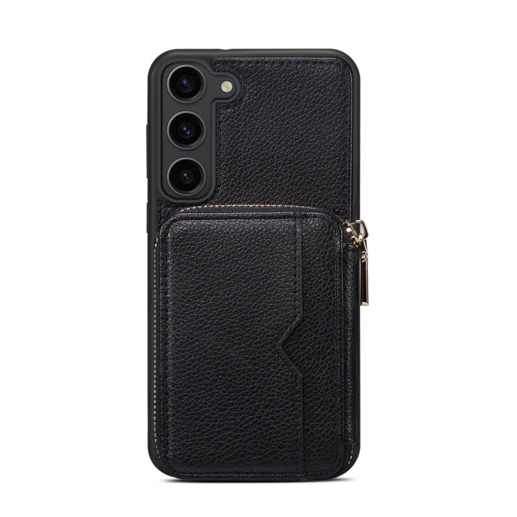 Para Samsung Galaxy S23 5G Estuche para teléfono con ranura para tarjeta con cremallera (negro)