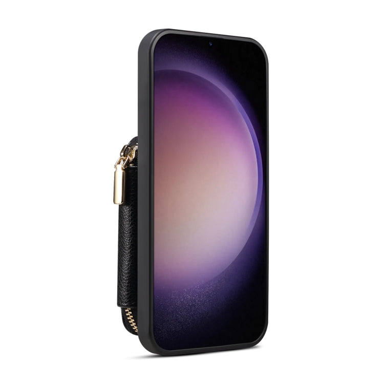 Para Samsung Galaxy S23 5G Estuche para teléfono con ranura para tarjeta con cremallera (negro)
