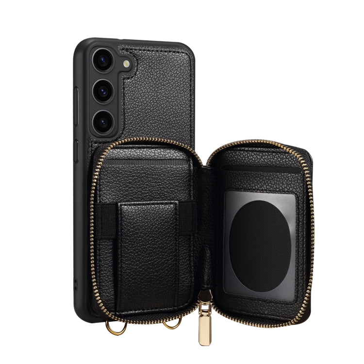 Para Samsung Galaxy S23 5G Estuche para teléfono con ranura para tarjeta con cremallera (negro)