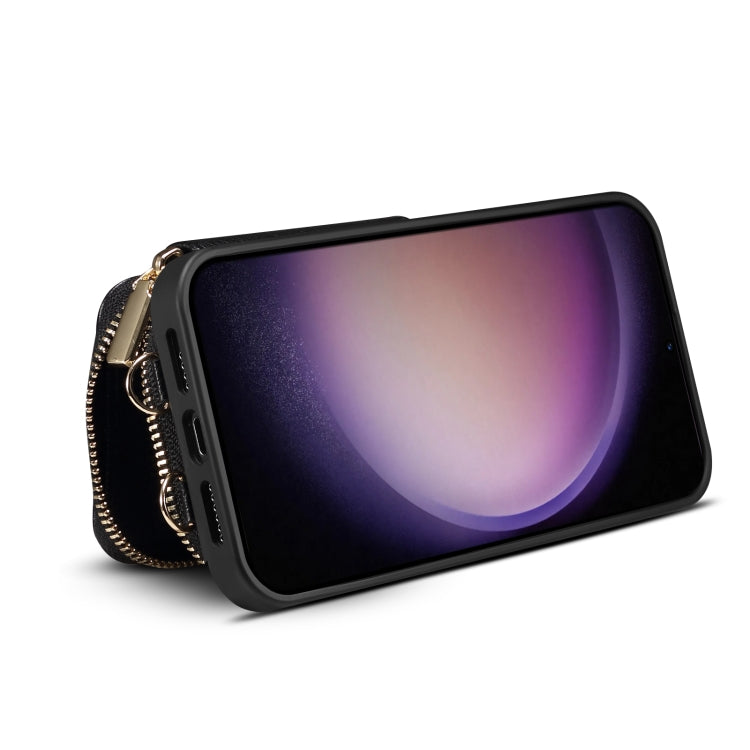 Para Samsung Galaxy S23 5G Estuche para teléfono con ranura para tarjeta con cremallera (negro)