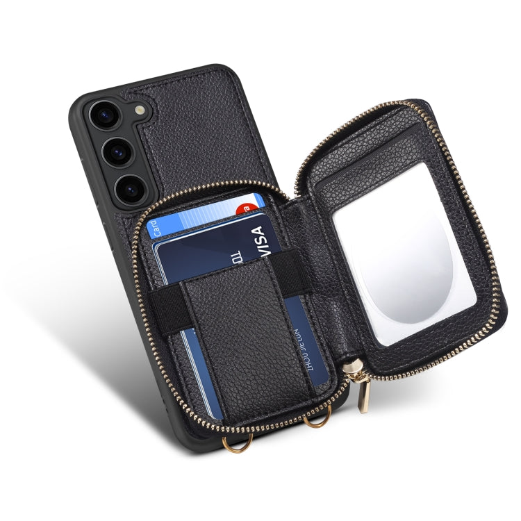 Para Samsung Galaxy S23 5G Estuche para teléfono con ranura para tarjeta con cremallera (negro)