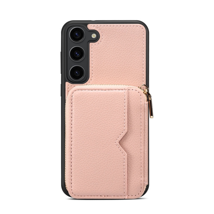 Para Samsung Galaxy S23 5G Funda para teléfono con ranura para tarjeta con cremallera (rosa)