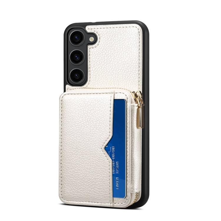 Para Samsung Galaxy S23+ 5G Estuche para teléfono con ranura para tarjeta con cremallera (Blanco)