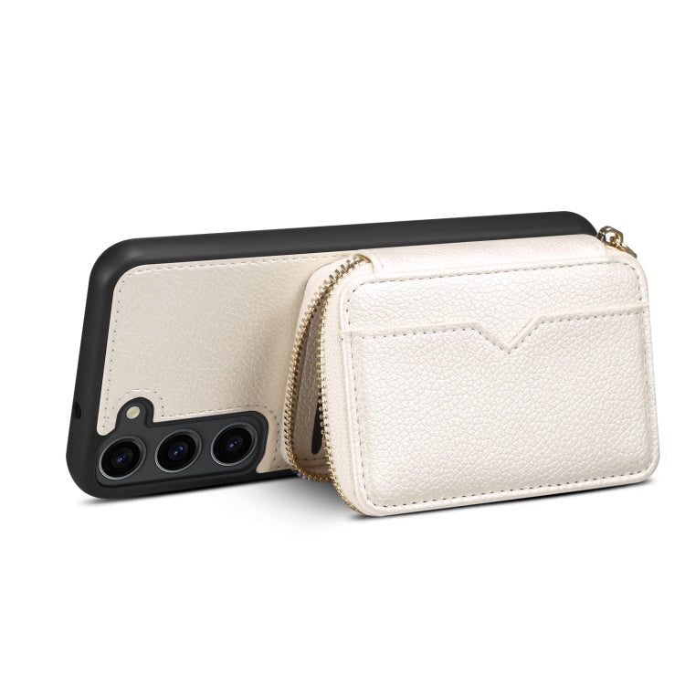 Para Samsung Galaxy S23+ 5G Estuche para teléfono con ranura para tarjeta con cremallera (Blanco)