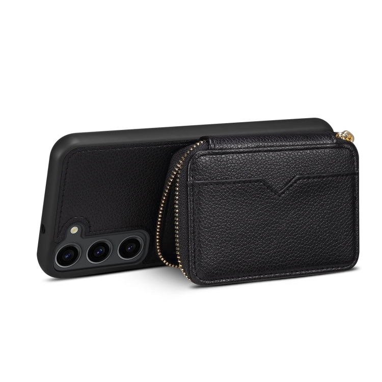 Para Samsung Galaxy S23+ 5G Estuche para teléfono con ranura para tarjeta con cremallera (negro)