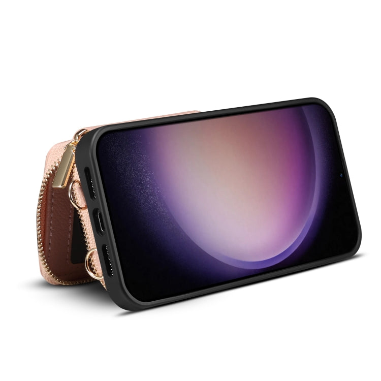 Para Samsung Galaxy S23+ 5G Funda para teléfono con ranura para tarjeta con cremallera (rosa)