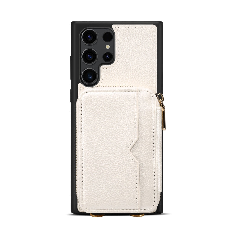 Para Samsung Galaxy S23 Ultra 5G Estuche para teléfono con ranura para tarjeta con cremallera (Blanco)